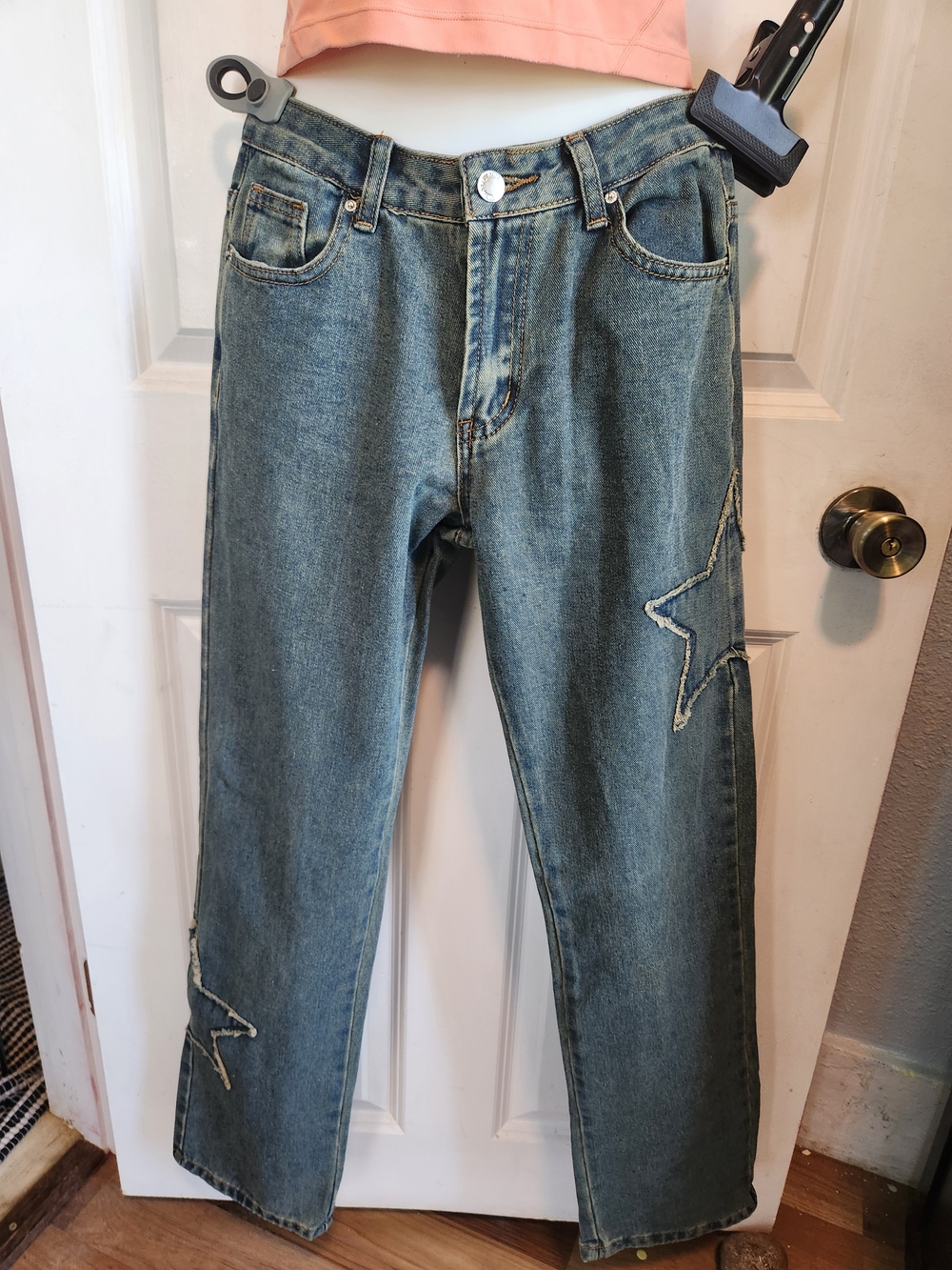 Angel Kiss Denim Jeans - Blue with Brown Stitching